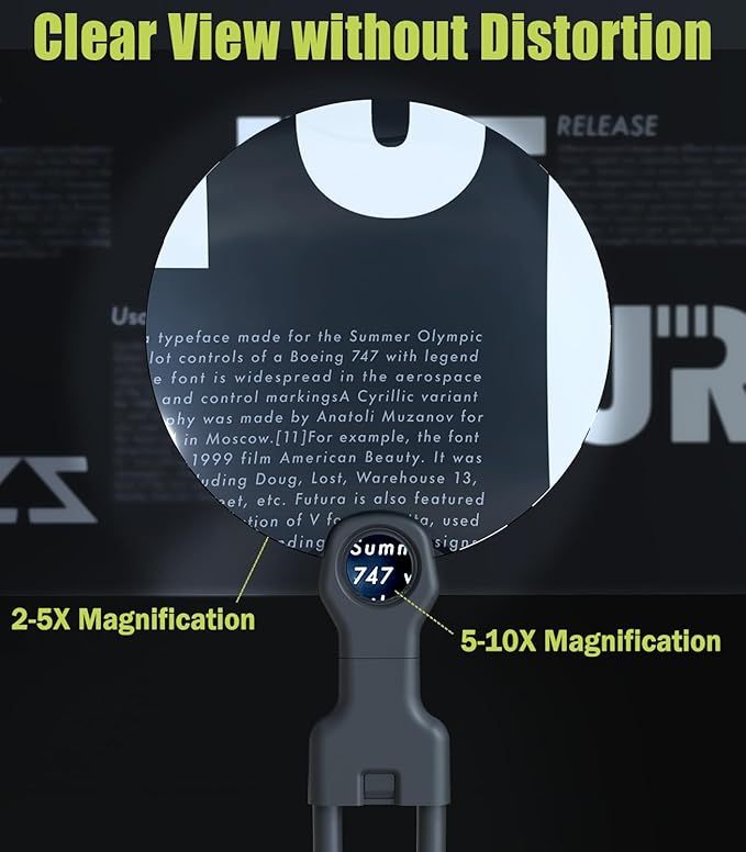 🔍5X Magnifying Glass with 5.12in Diameter Magnifying Lens - Neck-worn design frees your hands✨