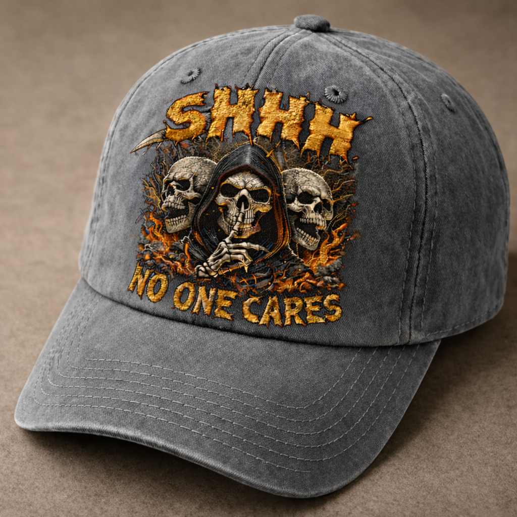 Skull "Shhh No One Cares" Graphic Baseball Cap