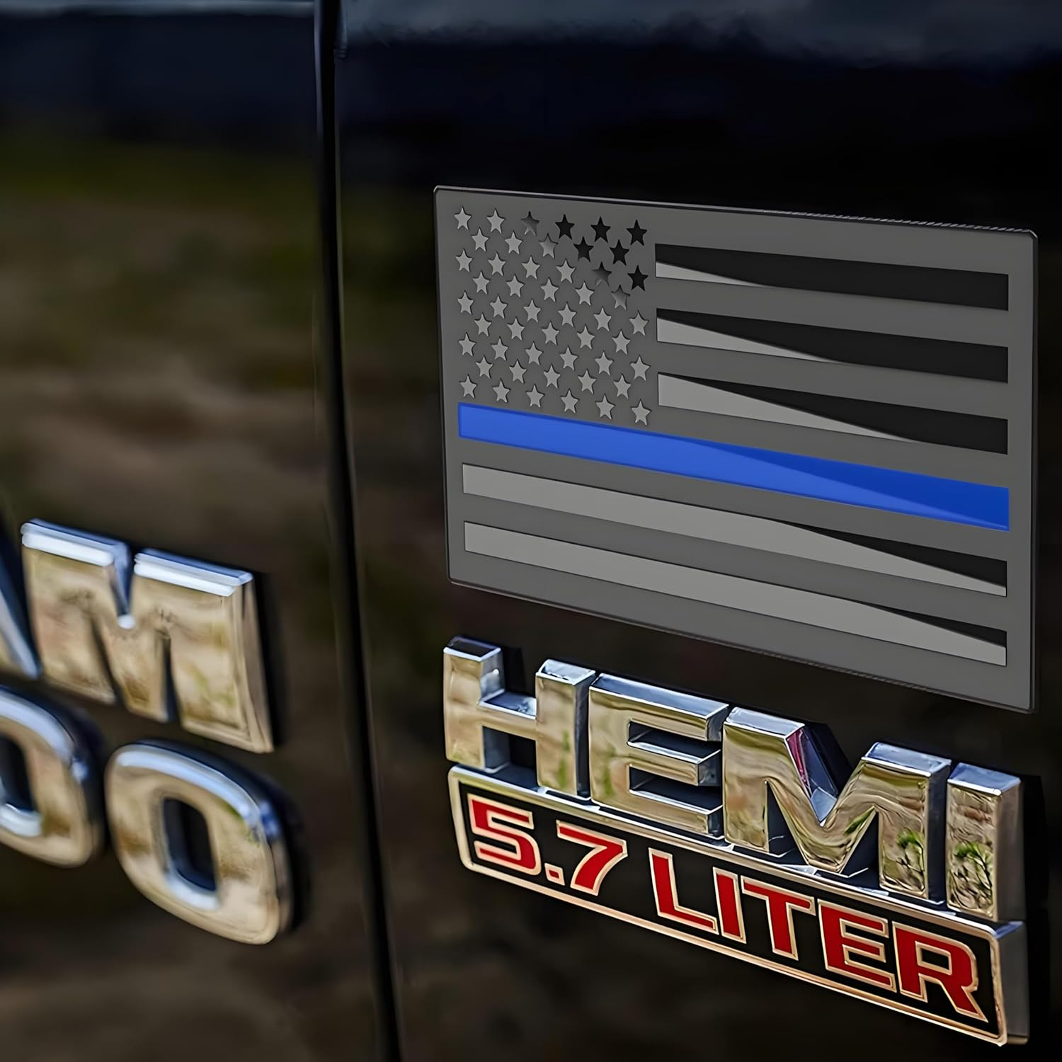 ★USA★ Thin Blue Line - American Metal Flag Auto Fender Emblem