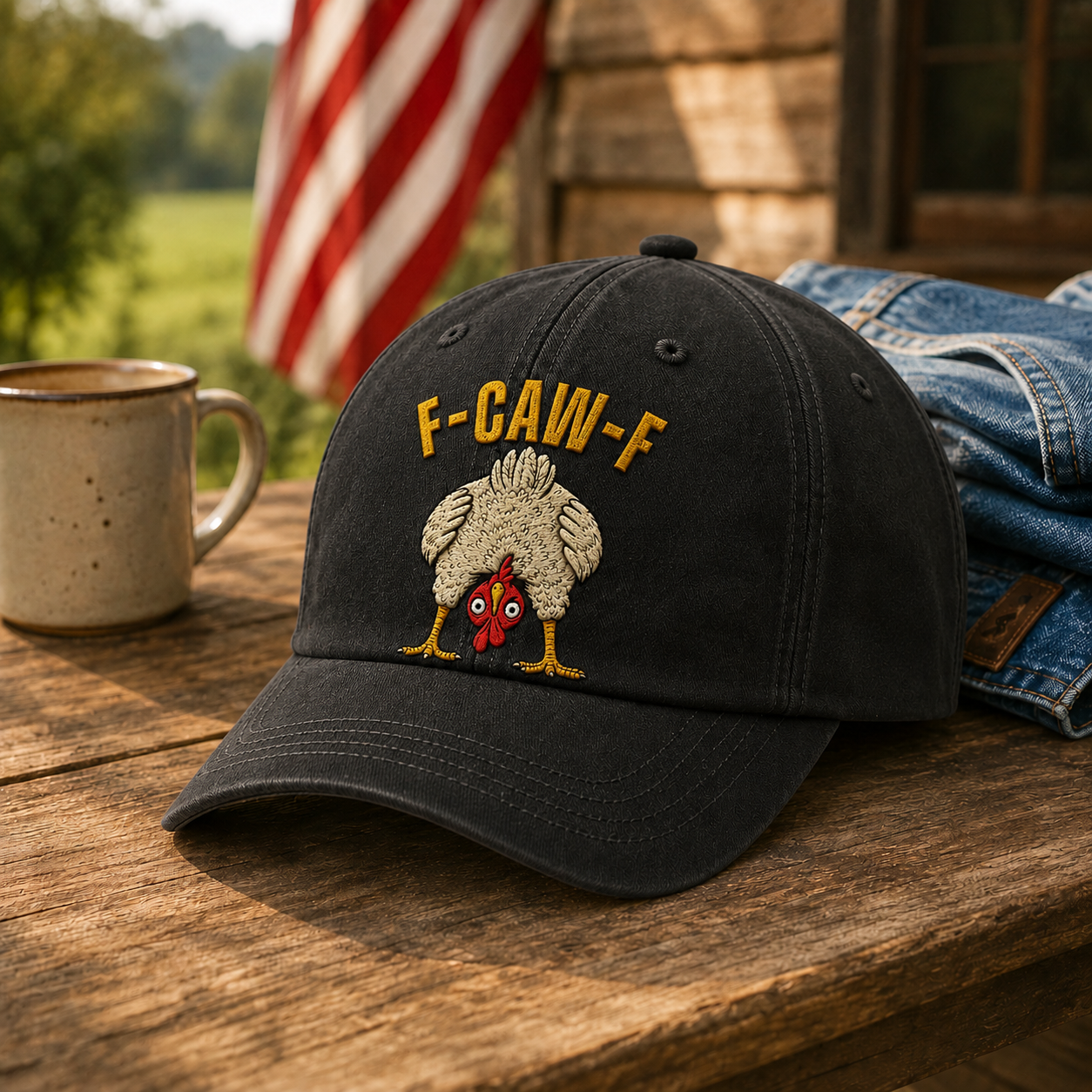 🐔 F-CAW-F Vintage Embroidered Chicken Baseball Cap