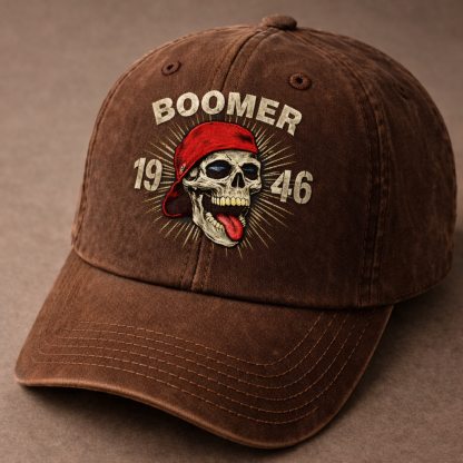 Custom Year “BOOMER” Skull Embroidery Vintage Cap