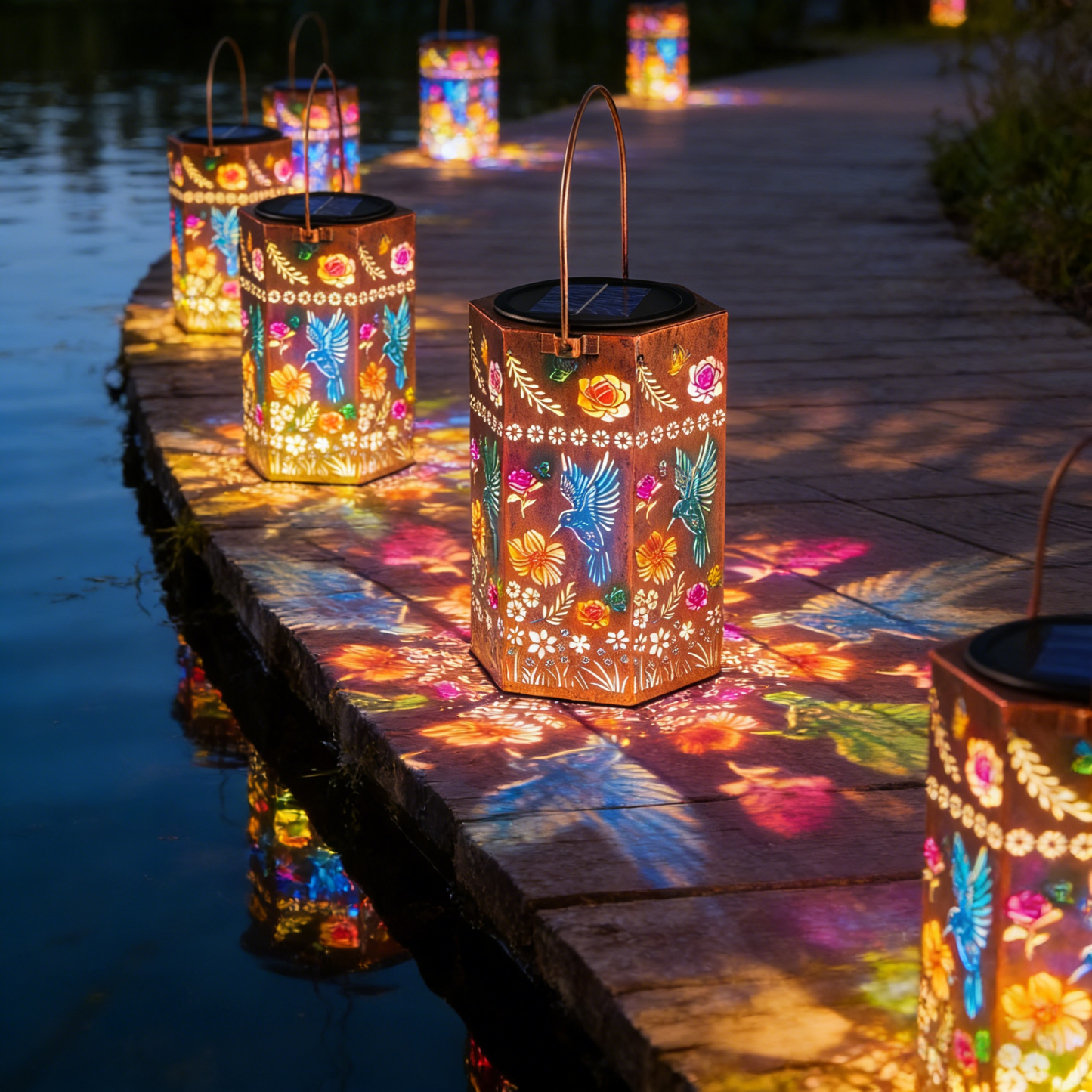 Hummingbird Floral Solar Lantern