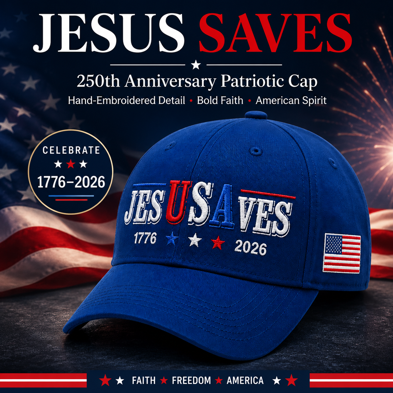 Patriotic Jesus Saves Baseball Cap