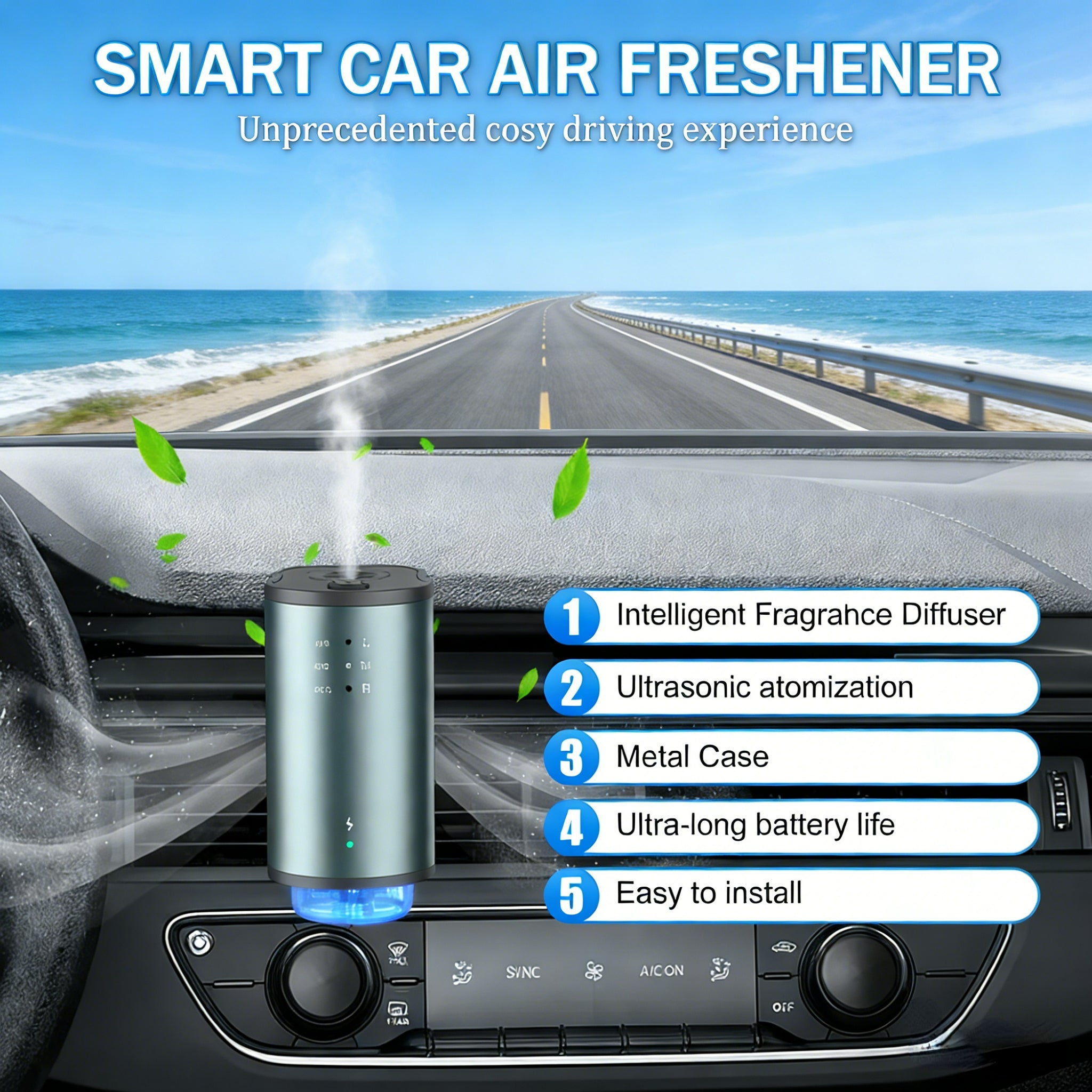 Auto-Aromatherapy Smart Car Air Freshener Diffuser with 3 Scent Options