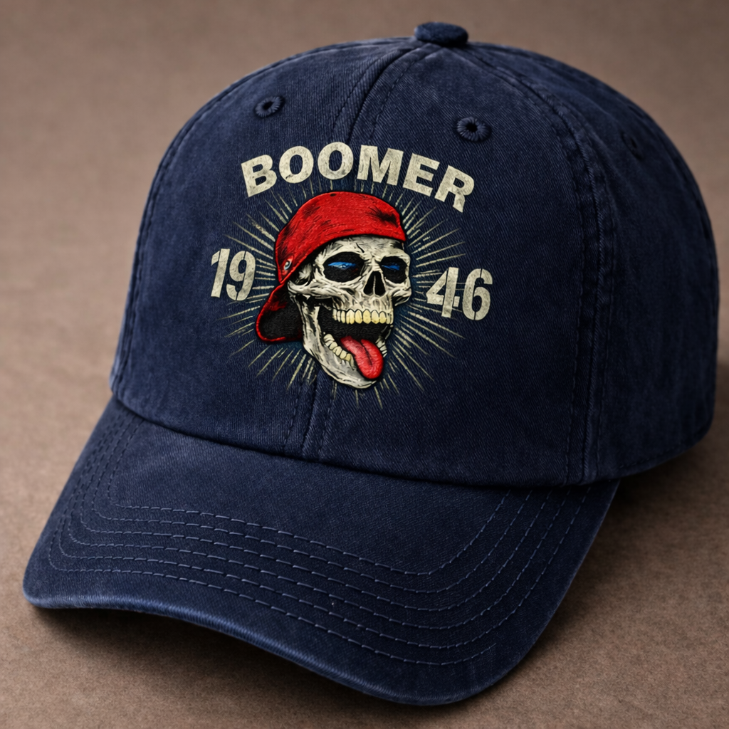 Custom Year “BOOMER” Skull Embroidery Vintage Cap