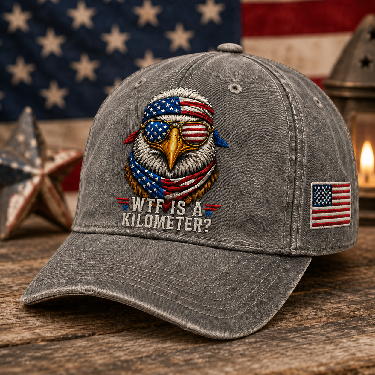🦅 WTF Is A Kilometer? Vintage Eagle Embroidered American Cap