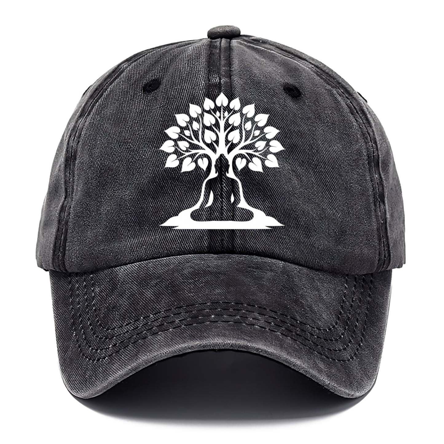 Buddha silhouette meditating - negative space forms bodhi tree - Classic Cap - Graphite