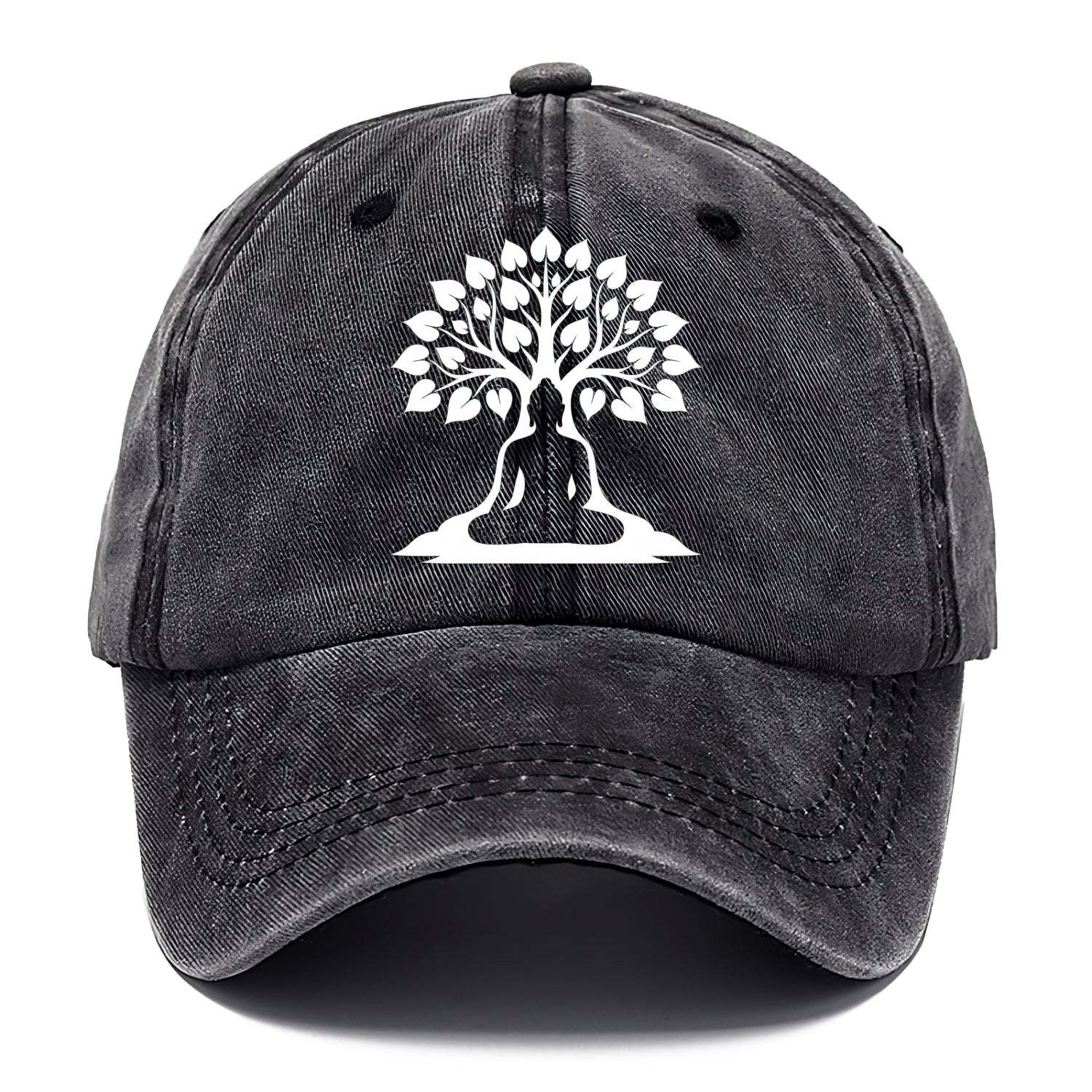 Buddha silhouette meditating - negative space forms bodhi tree - Classic Cap - Graphite