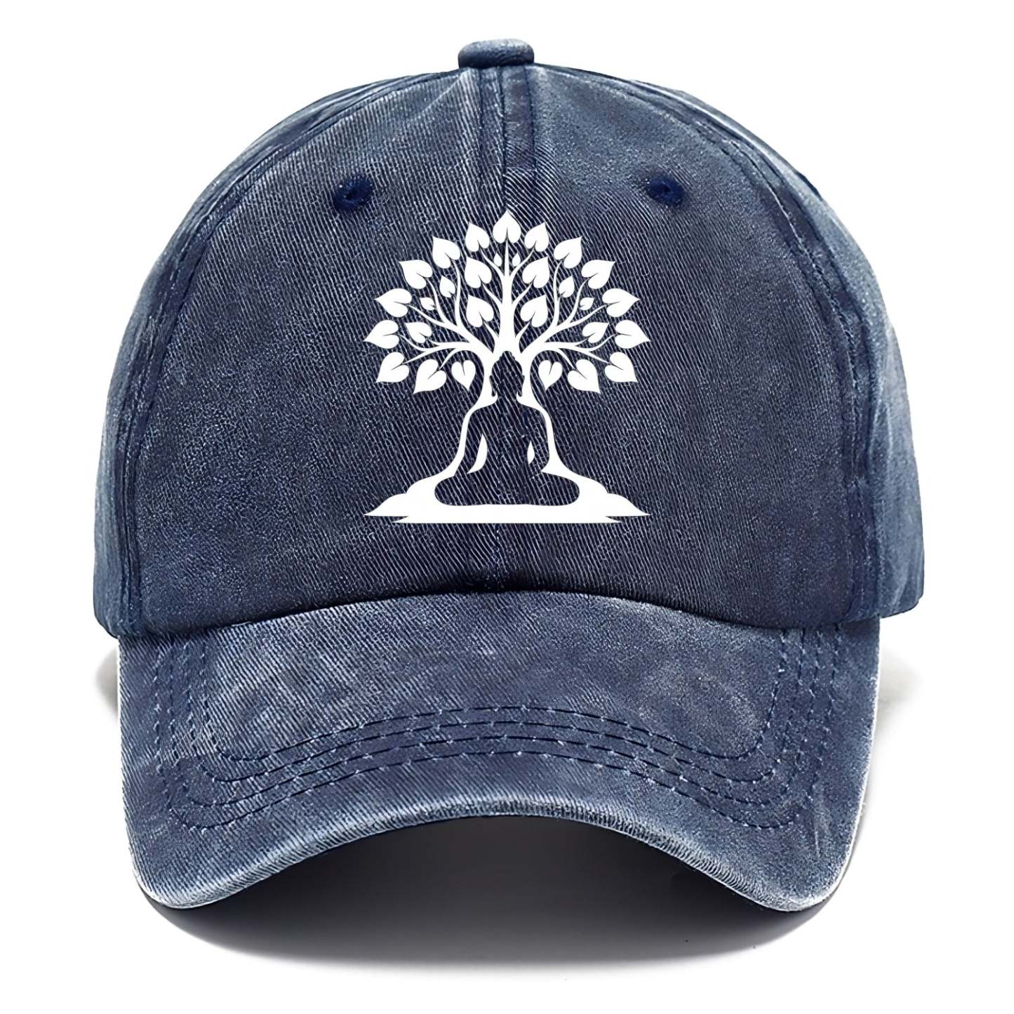 Buddha silhouette meditating - negative space forms bodhi tree - Classic Cap - Twilight Navy(Blue)
