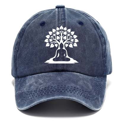 Buddha silhouette meditating - negative space forms bodhi tree - Classic Cap - Twilight Navy(Blue)