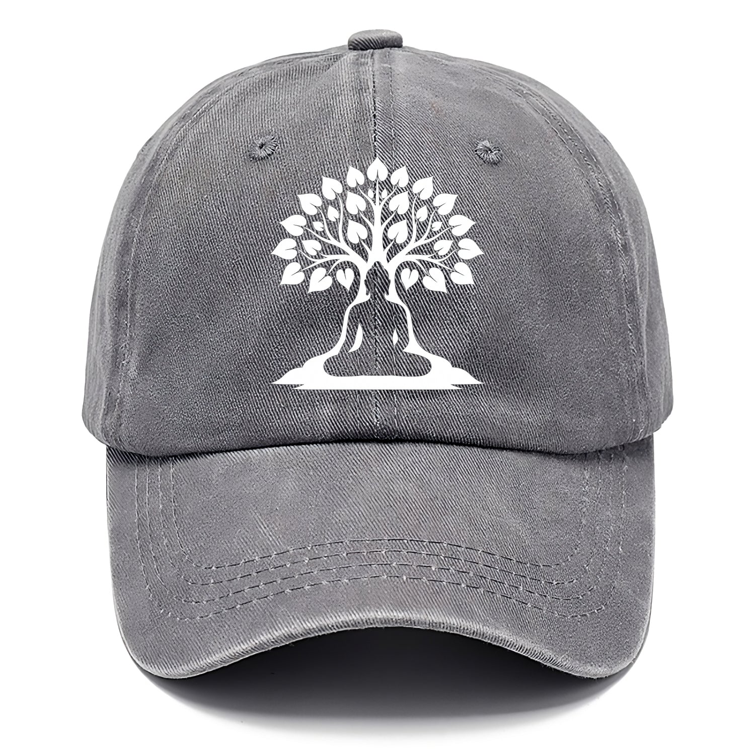 Buddha silhouette meditating - negative space forms bodhi tree - Classic Cap - Urban Haze(Grey)