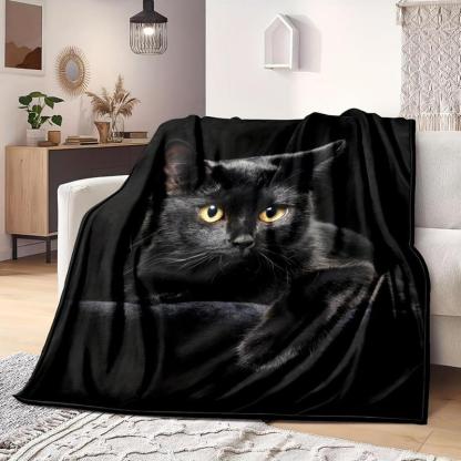 🔥Black Cat Print Flannel Blanket
