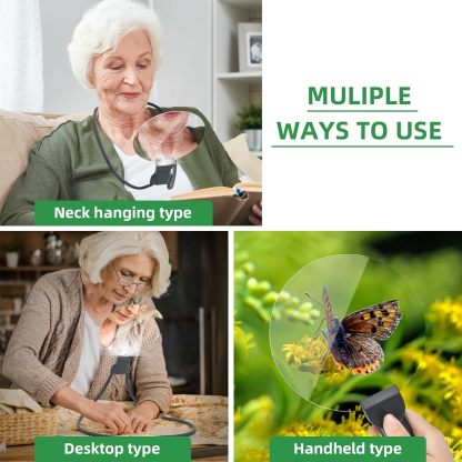 🔍5X Magnifying Glass with 5.12in Diameter Magnifying Lens - Neck-worn design frees your hands✨