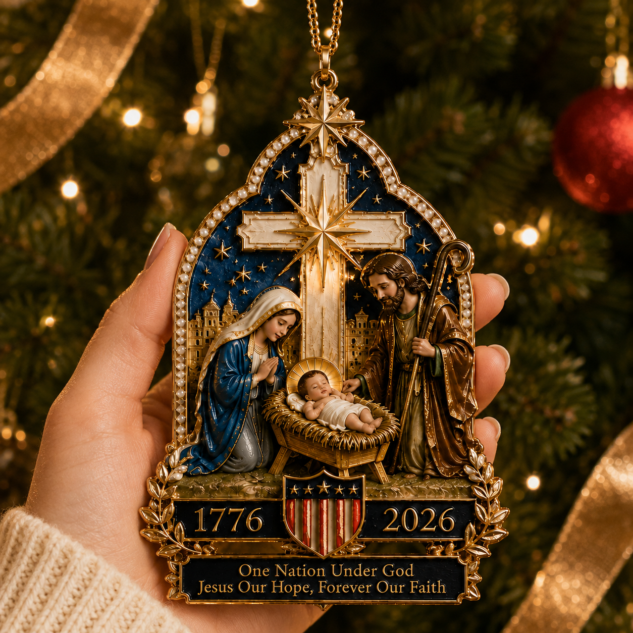 🙏 Nativity Scene Christmas Tree Ornament – You Know What Truly Built This Nation