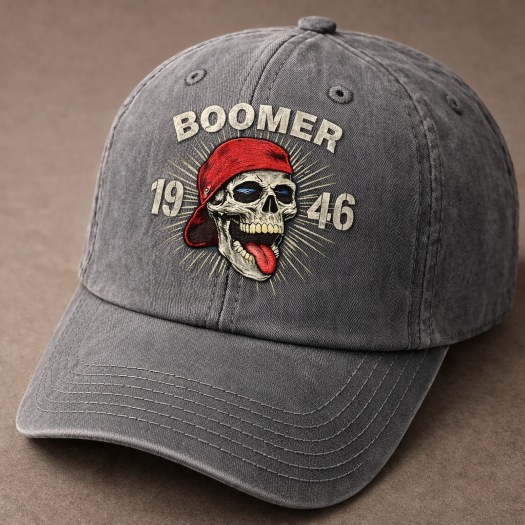 Custom Year “BOOMER” Skull Embroidery Vintage Cap