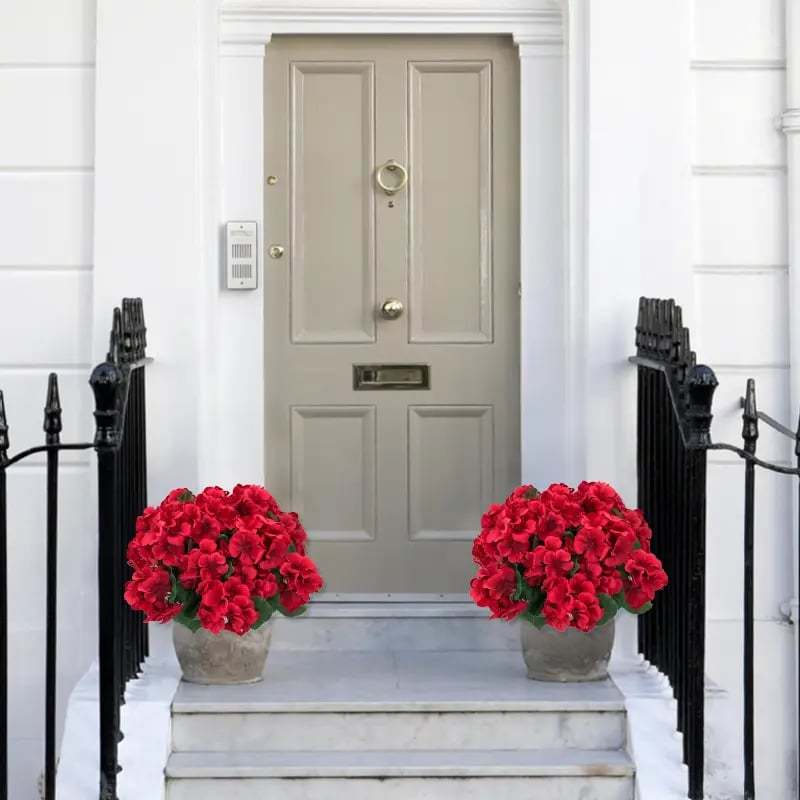 UV Resistant Artificial Geraniums – Outdoor Red Faux Flowers for Patio, Garden & Home Decor