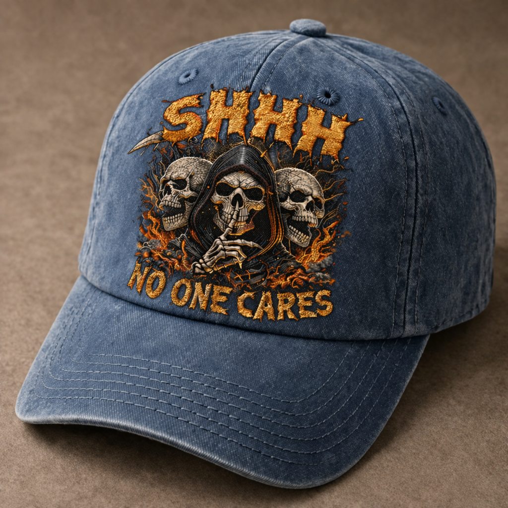 Skull "Shhh No One Cares" Graphic Baseball Cap