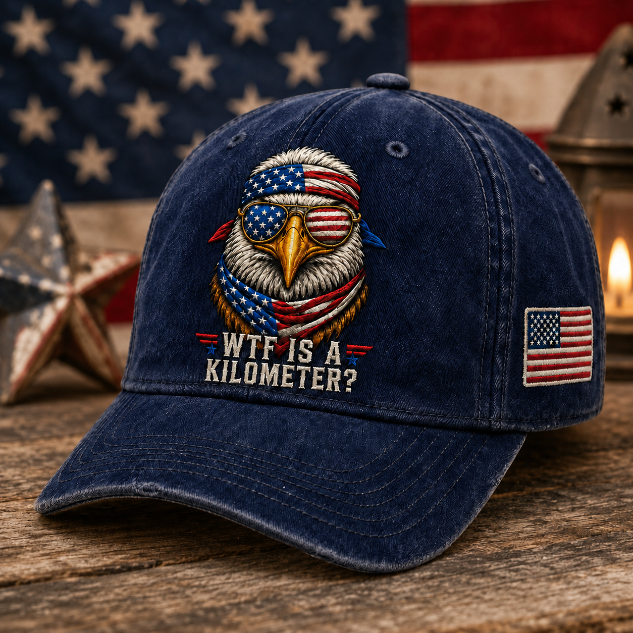 🦅 WTF Is A Kilometer? Vintage Eagle Embroidered American Cap