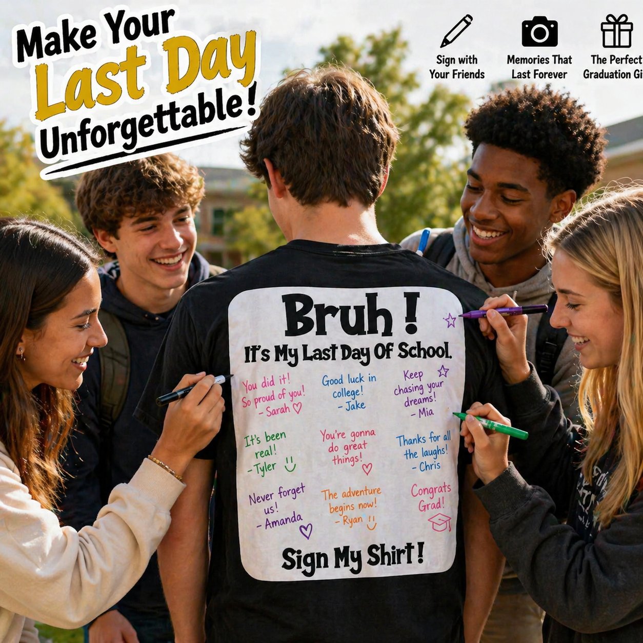 🎓Signature Bruh Its My Last Day Of School T-Shirt