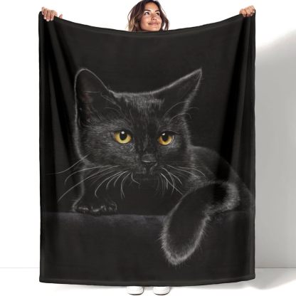 🔥Black Cat Print Flannel Blanket