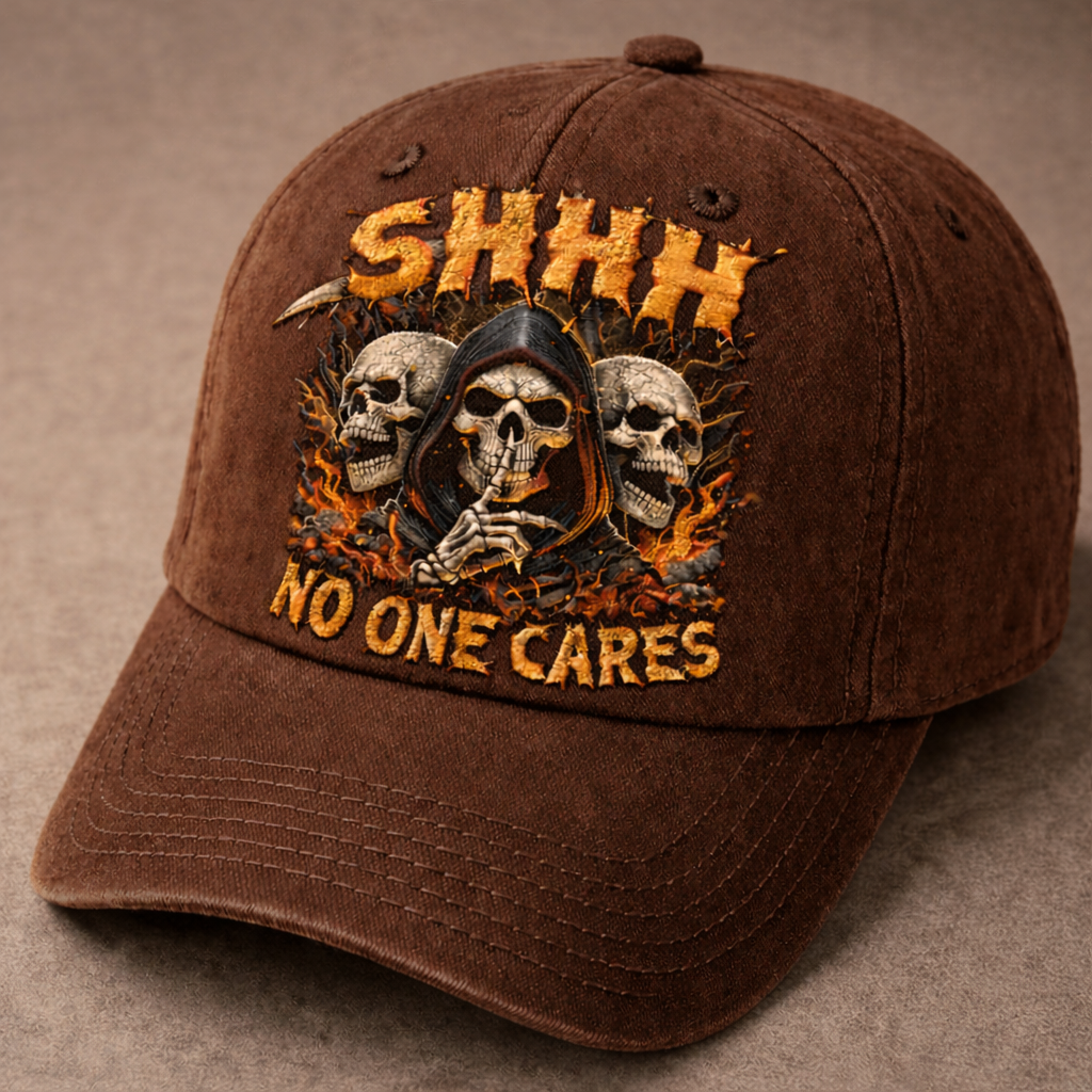 Skull "Shhh No One Cares" Graphic Baseball Cap