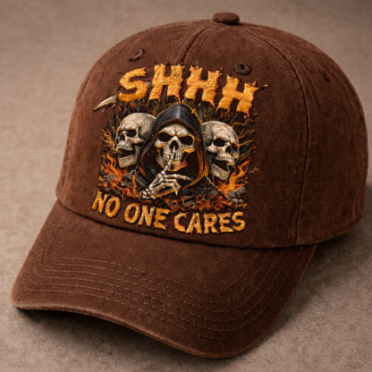 Skull "Shhh No One Cares" Graphic Baseball Cap