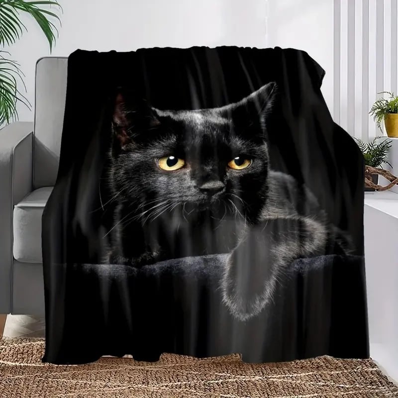 🔥Black Cat Print Flannel Blanket