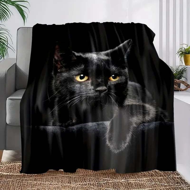 🔥Black Cat Print Flannel Blanket