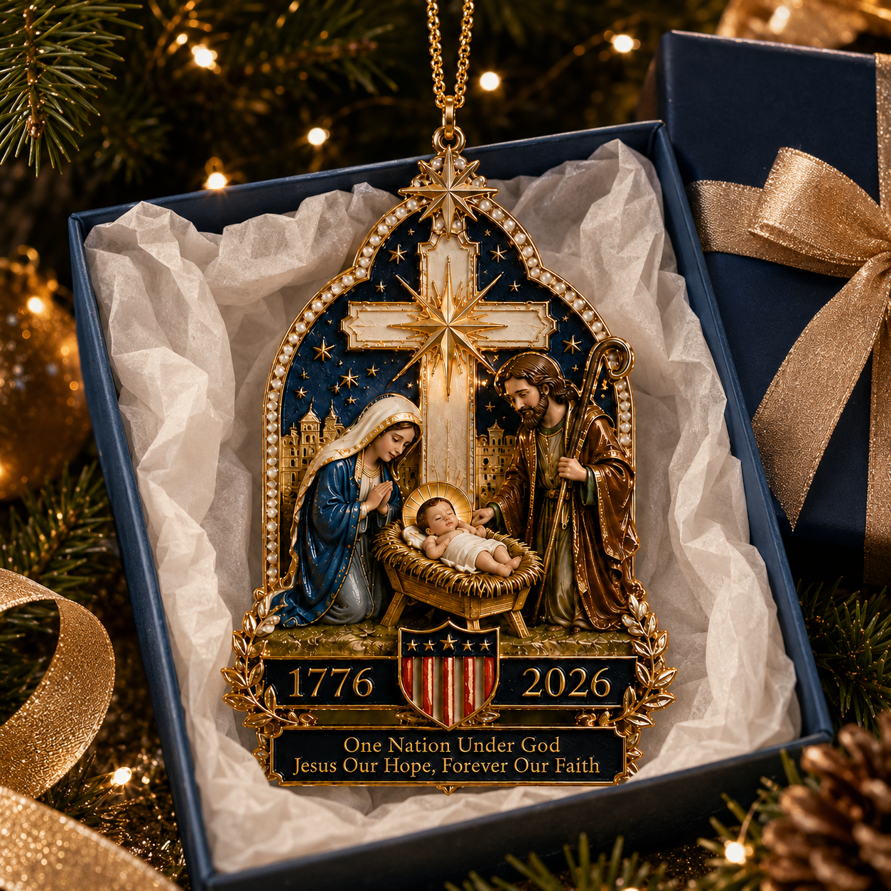🙏 Nativity Scene Christmas Tree Ornament – You Know What Truly Built This Nation