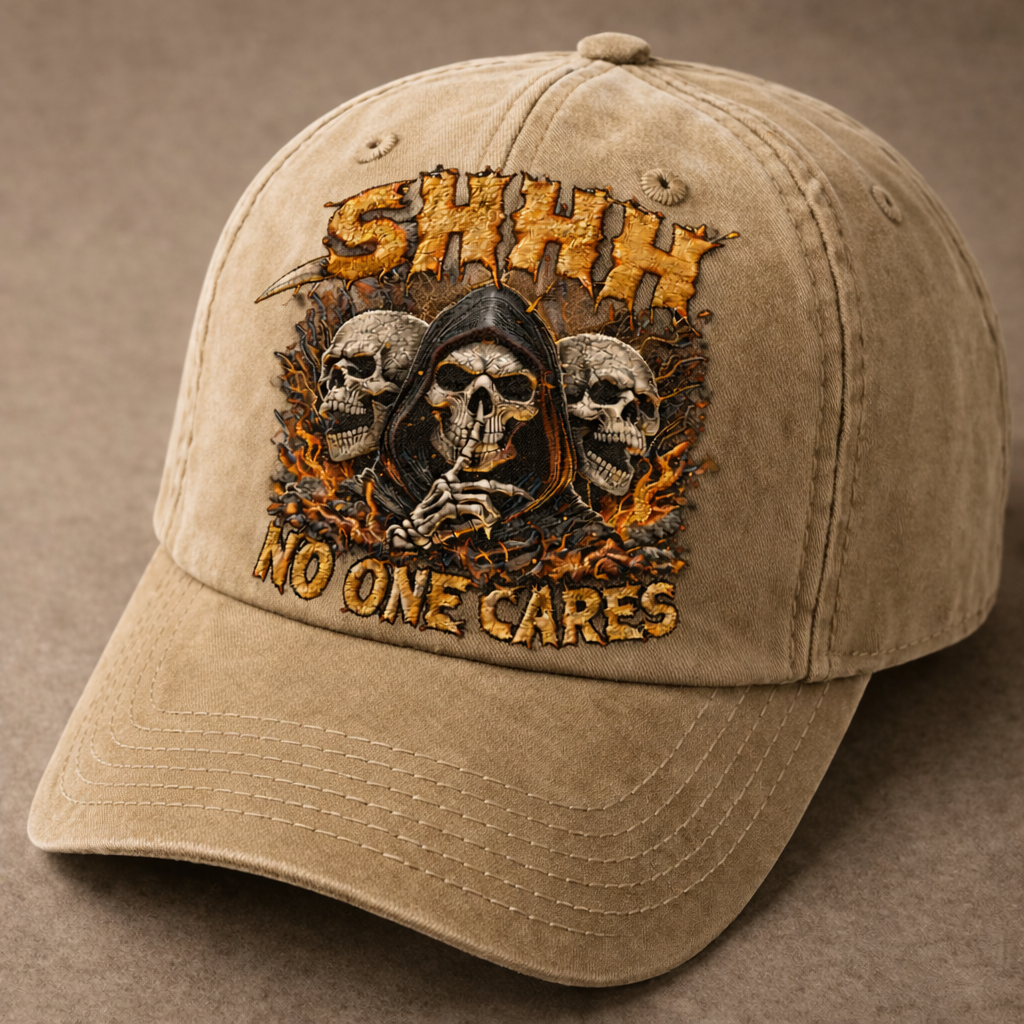 Skull "Shhh No One Cares" Graphic Baseball Cap