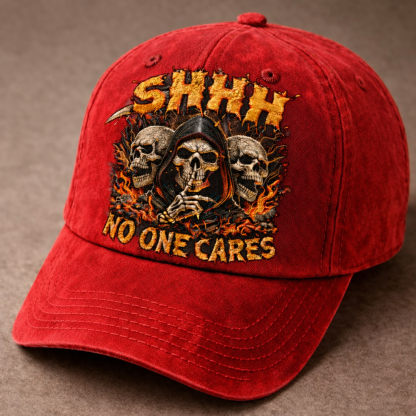 Skull "Shhh No One Cares" Graphic Baseball Cap