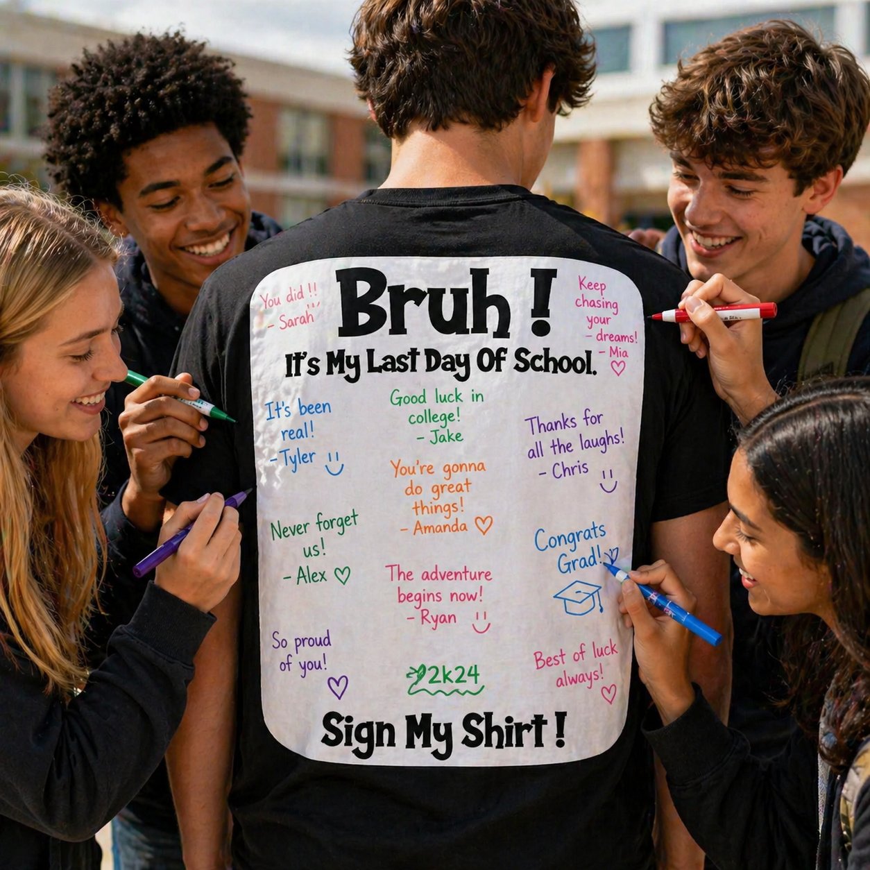 🎓Signature Bruh Its My Last Day Of School T-Shirt
