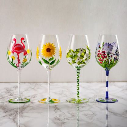 Hand-Painted Flowers Wine Glass Household Painted Goblet Crystal Champagne Drinkware