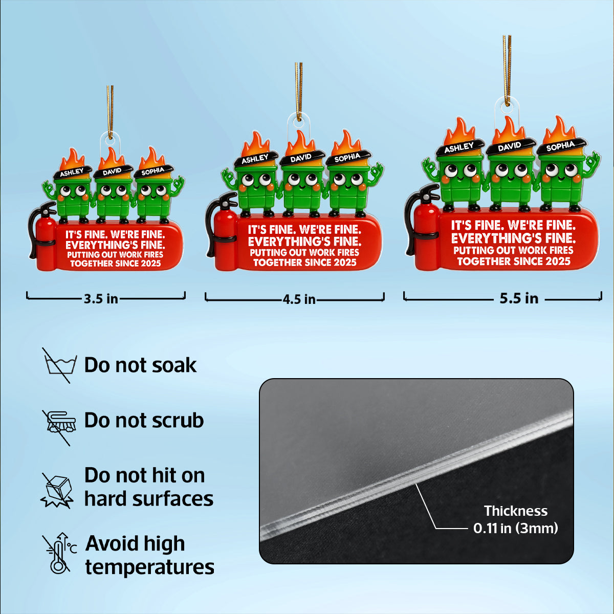 Coworkers Putting Out Work Fire Together Dumpster Fire - Personalized Acrylic Ornament - Funny Humor Christmas Gift for Coworkers, Colleagues