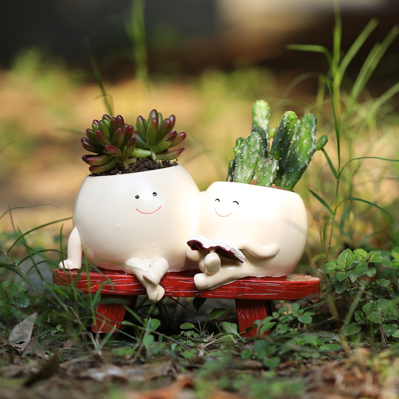 Cute Resin Smiley Face Planter with Drainage