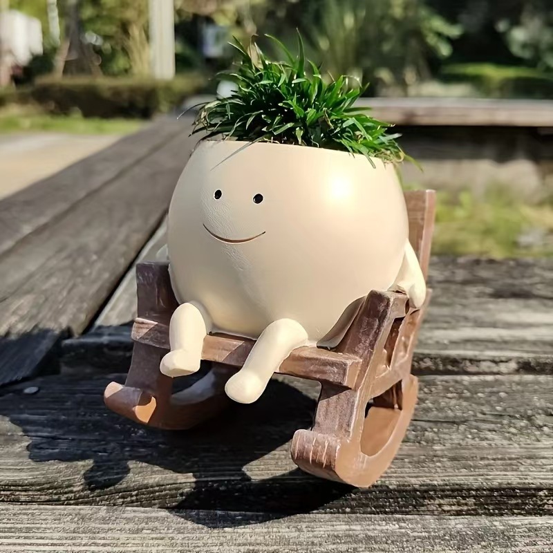Cute Resin Smiley Face Planter with Drainage