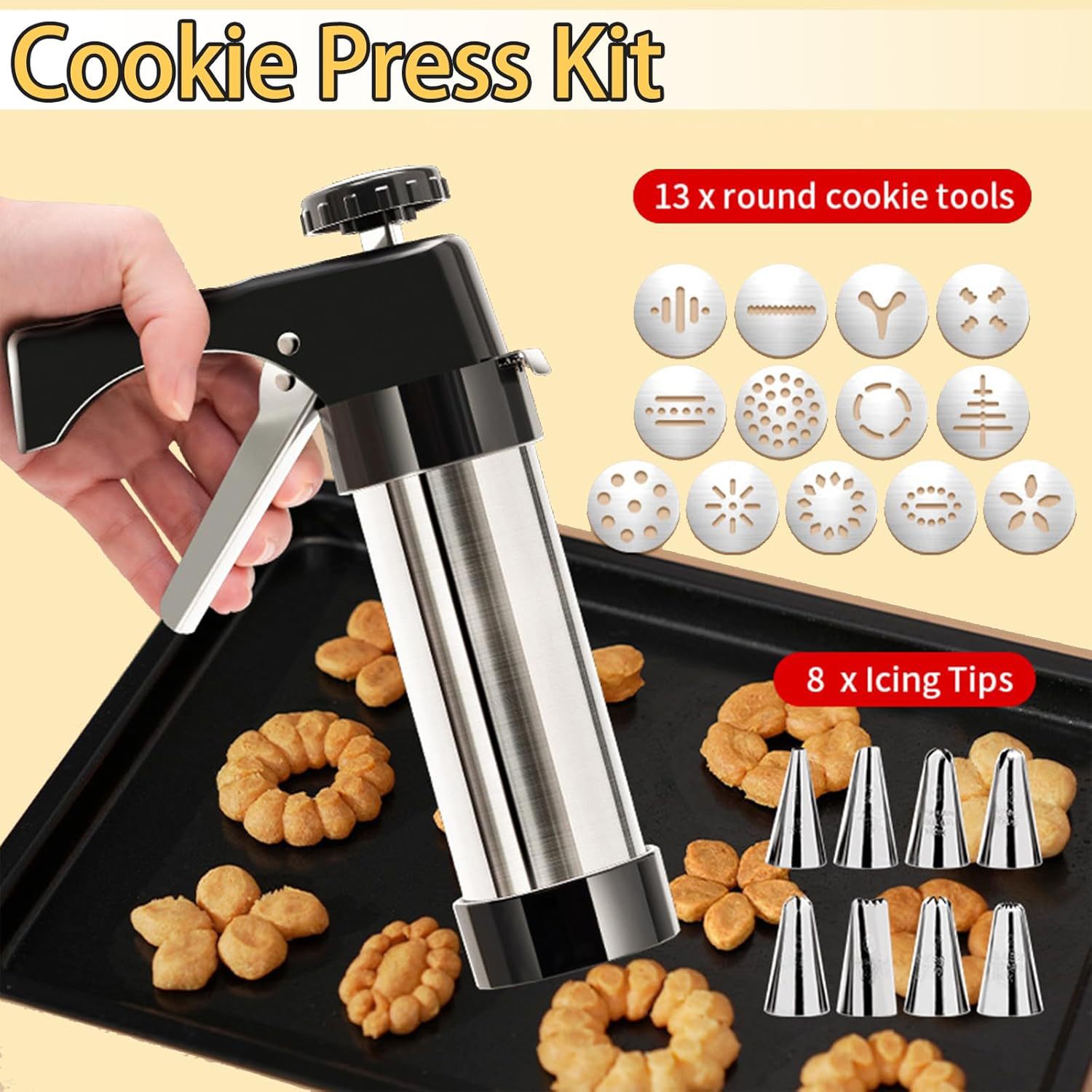 Stainless Steel Cookie Press Gun Kit: Easy Shaping & Durable Build