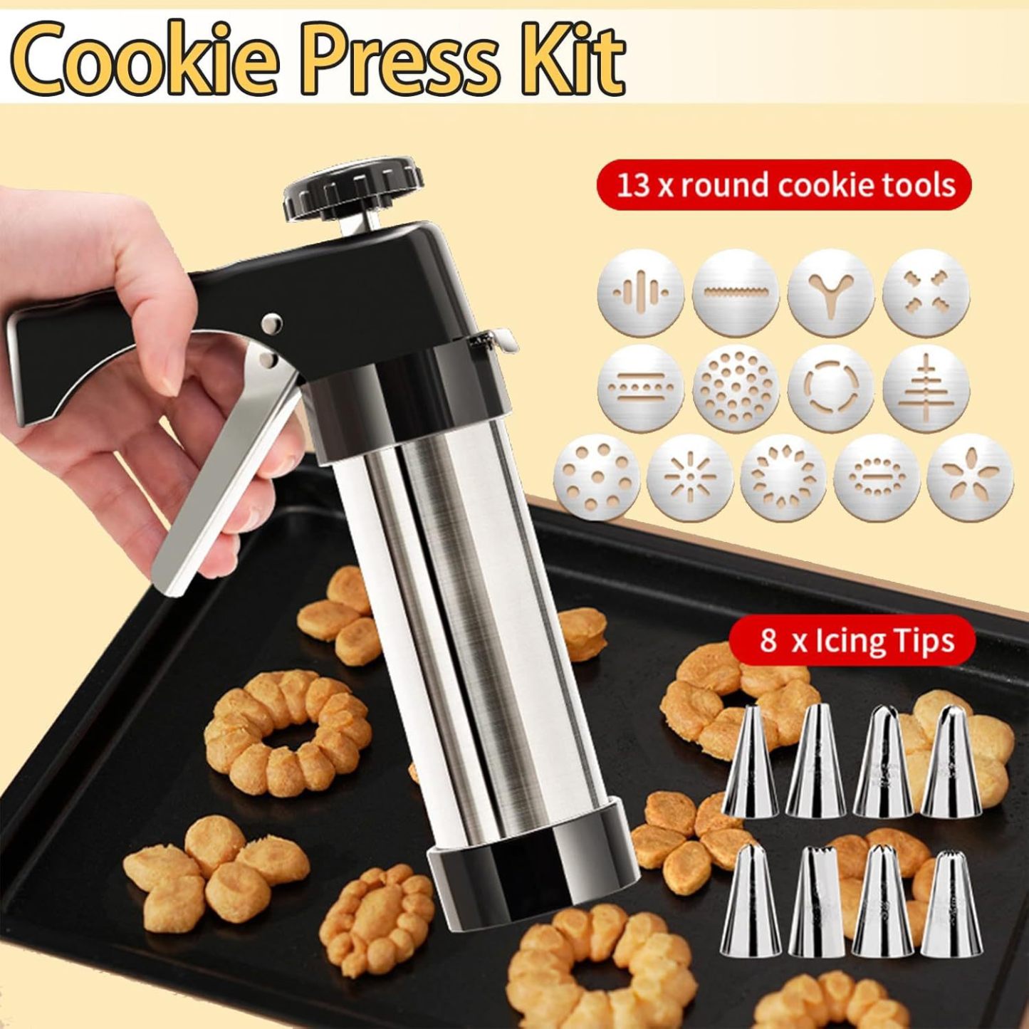 Stainless Steel Cookie Press Gun Kit: Easy Shaping & Durable Build