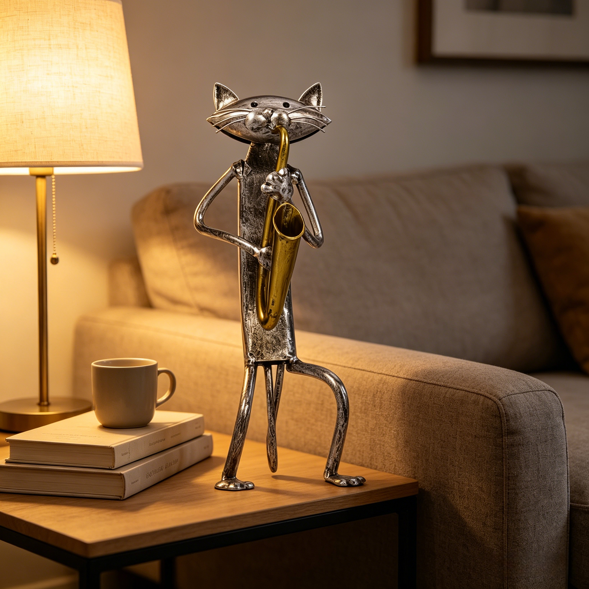 Handcrafted Metal Cat Band Sculpture
