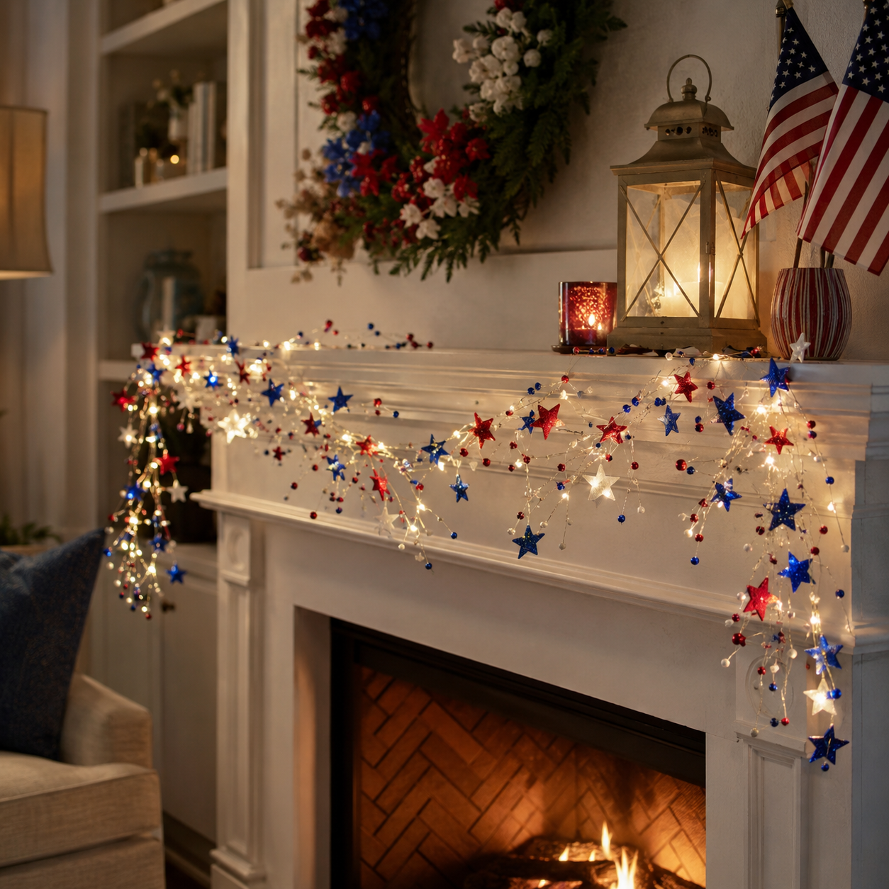 Fourth of July Garland Patriotic Lights