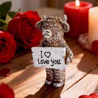 "I Love You" Highland Cow Statue – A Heartwarming Keepsake for Someone Special 🐂❤️