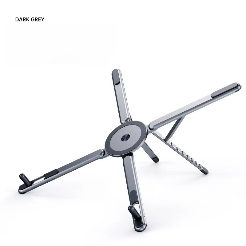 Adjustable Aluminum Laptop Stand with Integrated Magnetic Phone Holder | Portable & Foldable Desktop Riser for Laptops and Tablets