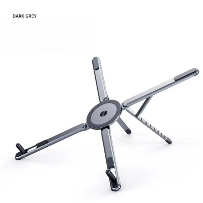 Adjustable Aluminum Laptop Stand with Integrated Magnetic Phone Holder | Portable & Foldable Desktop Riser for Laptops and Tablets