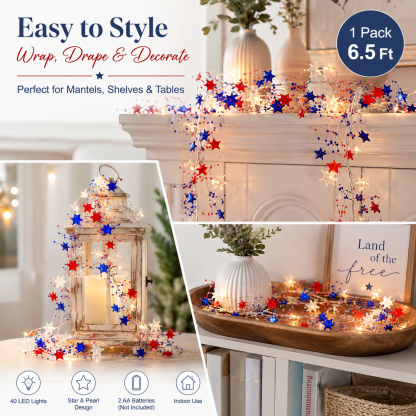 Fourth of July Garland Patriotic Lights
