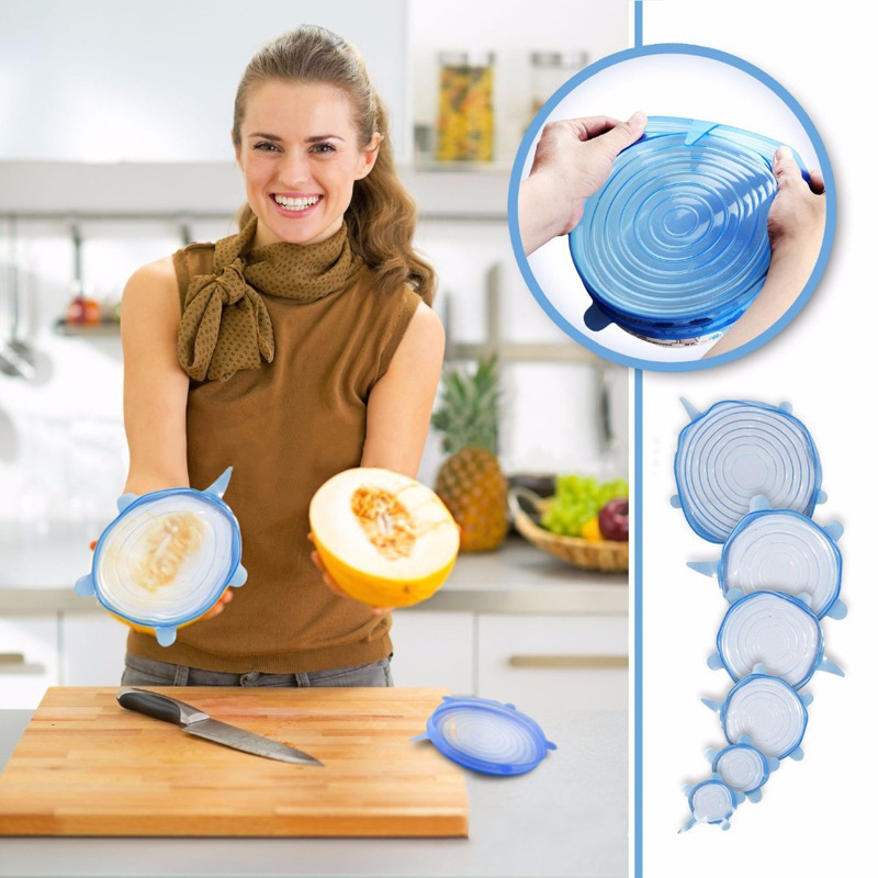 Silicone Stretch Lids Reuseable Microwave Safe Flexible Covers (Set of 6)