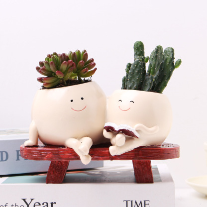 Cute Resin Smiley Face Planter with Drainage