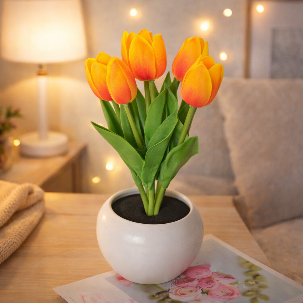 LED Tulip Night Light  Dimmable Plug-in Romantic Flower Lamp Artificial Bloom Mother’s Day Gift