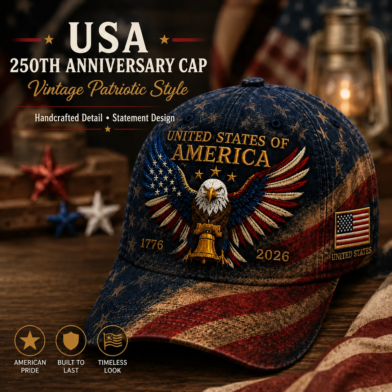Premium Crafted USA Patriotic Eagle Cap
