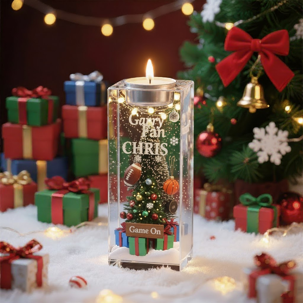 🎄 Merry Christmas Candle – Festive Tree Acrylic Light with Gift Boxes