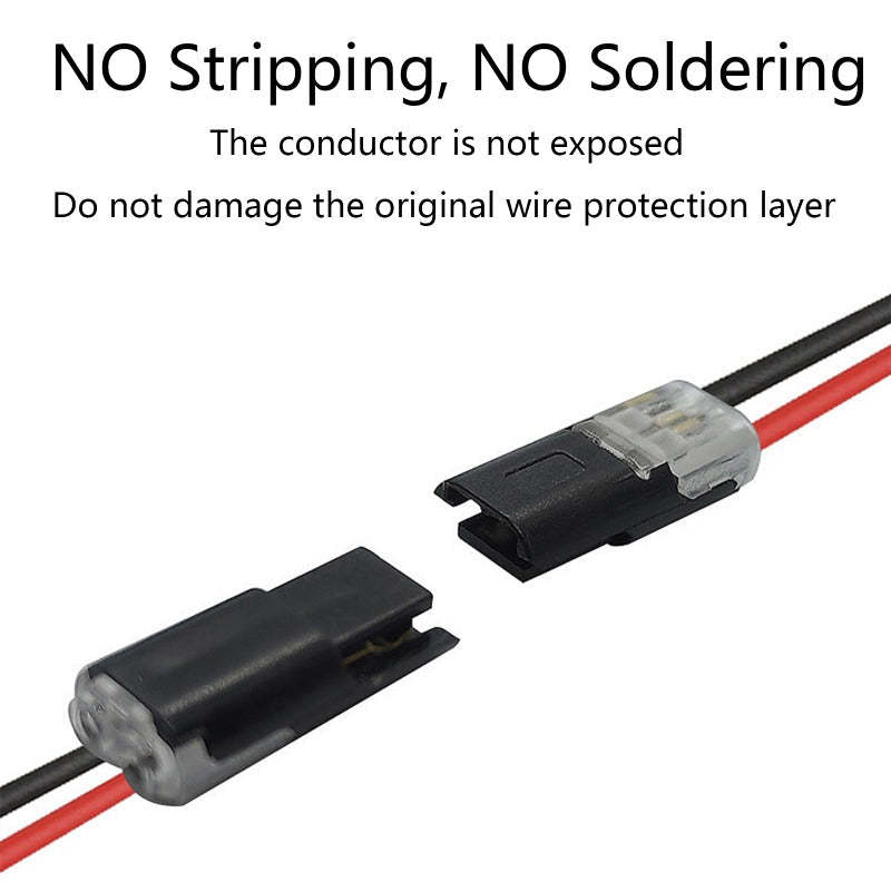 2-Pin Solderless Wire Connector – Compact Plug for LED Strips & 18–22 AWG Cables